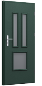 Drzwi z ozdobną ramką, drzwi rustykalne, zielone drzwi, drzwi zewnętrzne w stylu angielskim