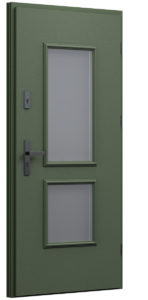 Drzwi z ozdobną ramką, drzwi w stylu retro, zielone drzwi